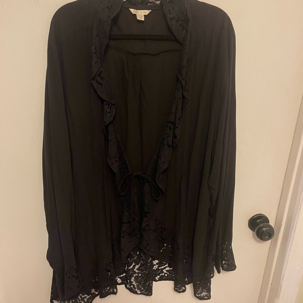 Black Lace Trim Cardigan